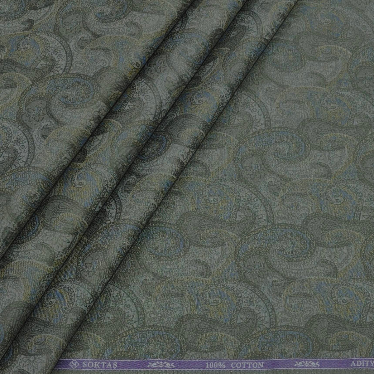 Shirt Fabric Soktas Finest 80s Giza Cotton Jacquard Colour Greyish Green