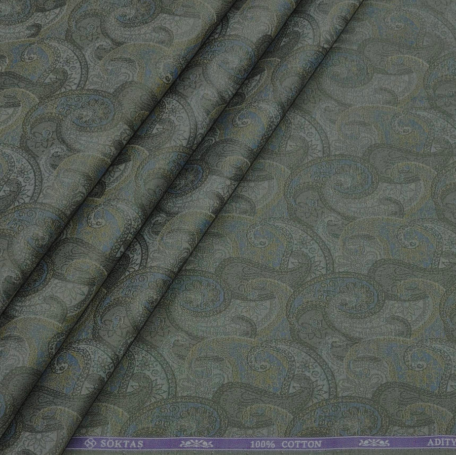 Shirt Fabric Soktas Finest 80s Giza Cotton Jacquard Colour Greyish Green