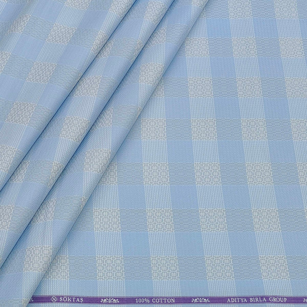 Shirt Fabric Soktas Finest 80s Giza Cotton Check With Jacquard Colour Blue