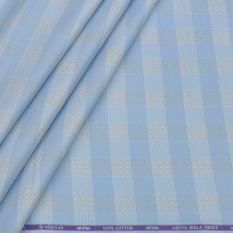 Shirt Fabric Soktas Finest 80s Giza Cotton Check With Jacquard Colour Blue