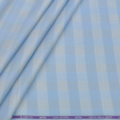 Shirt Fabric Soktas Finest 80s Giza Cotton Check With Jacquard Colour Blue