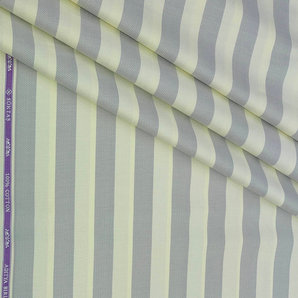 Shirt Fabric Soktas Finest 80s Giza Cotton Broad Patta Colour Grey N Cream