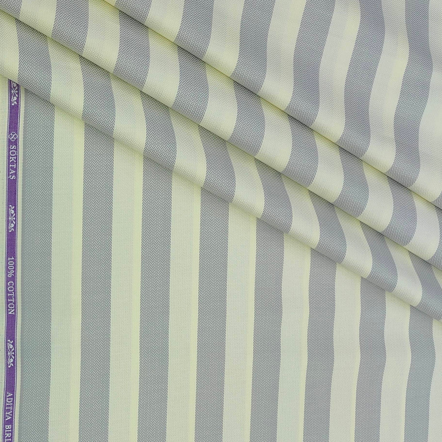 Shirt Fabric Soktas Finest 80s Giza Cotton Broad Patta Colour Grey N Cream