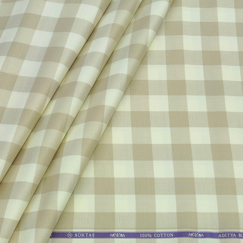 Shirt Fabric Soktas Finest 80s Giza Cotton Check With Jacquard Colour Light Brown