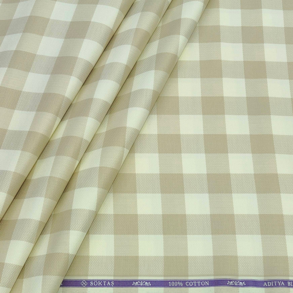 Shirt Fabric Soktas Finest 80s Giza Cotton Check With Jacquard Colour Light Brown