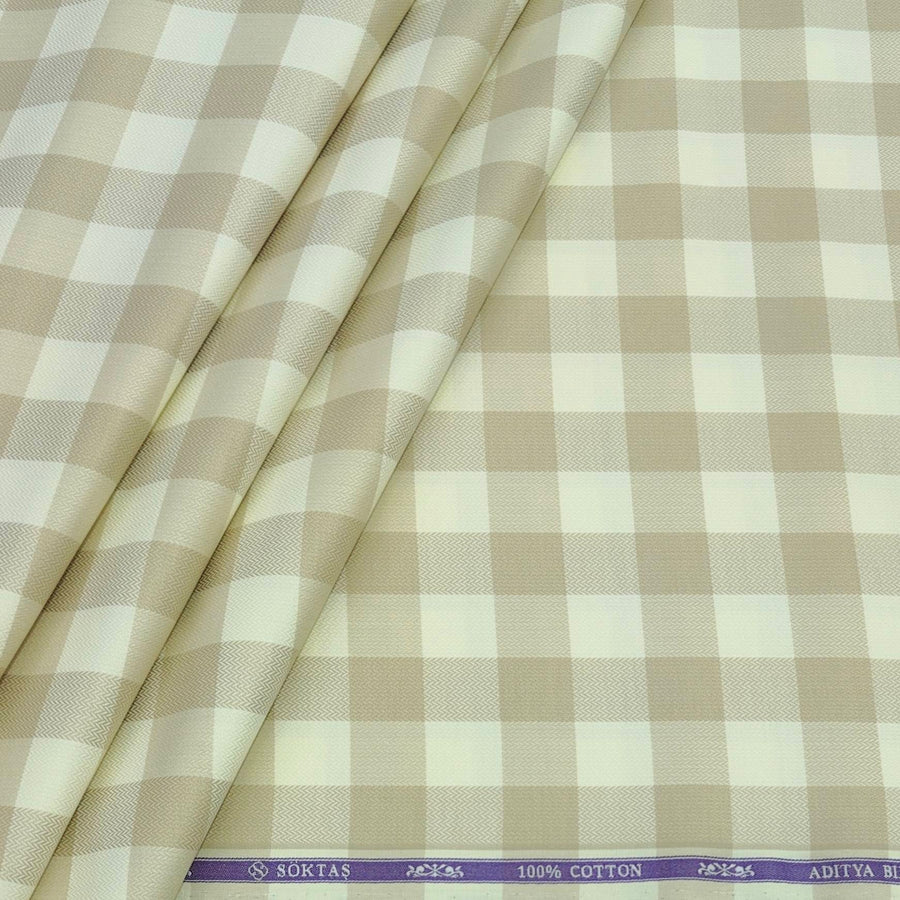 Shirt Fabric Soktas Finest 80s Giza Cotton Check With Jacquard Colour Light Brown