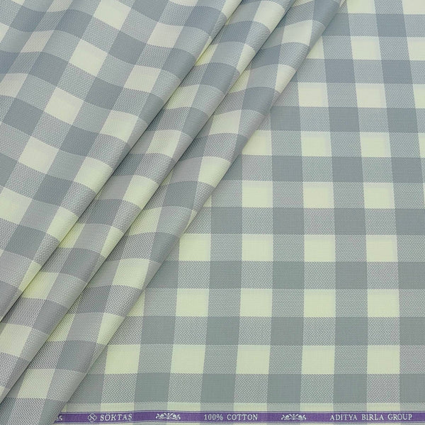 Shirt Fabric Soktas Finest 80s Giza Cotton Check With Jacquard Colour Grey N Cream