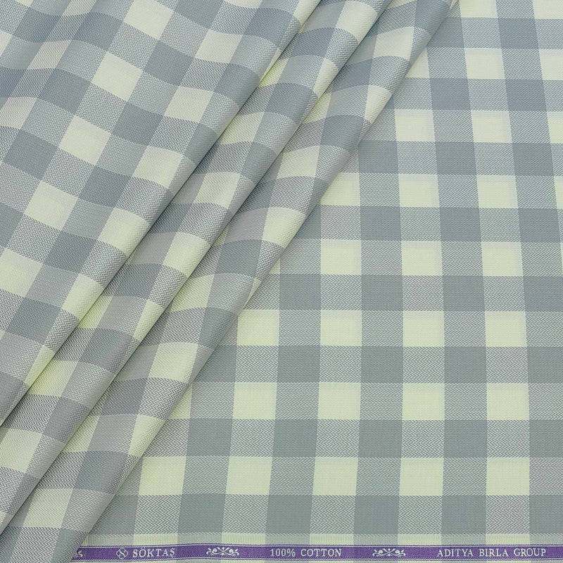 Shirt Fabric Soktas Finest 80s Giza Cotton Check With Jacquard Colour Grey N Cream