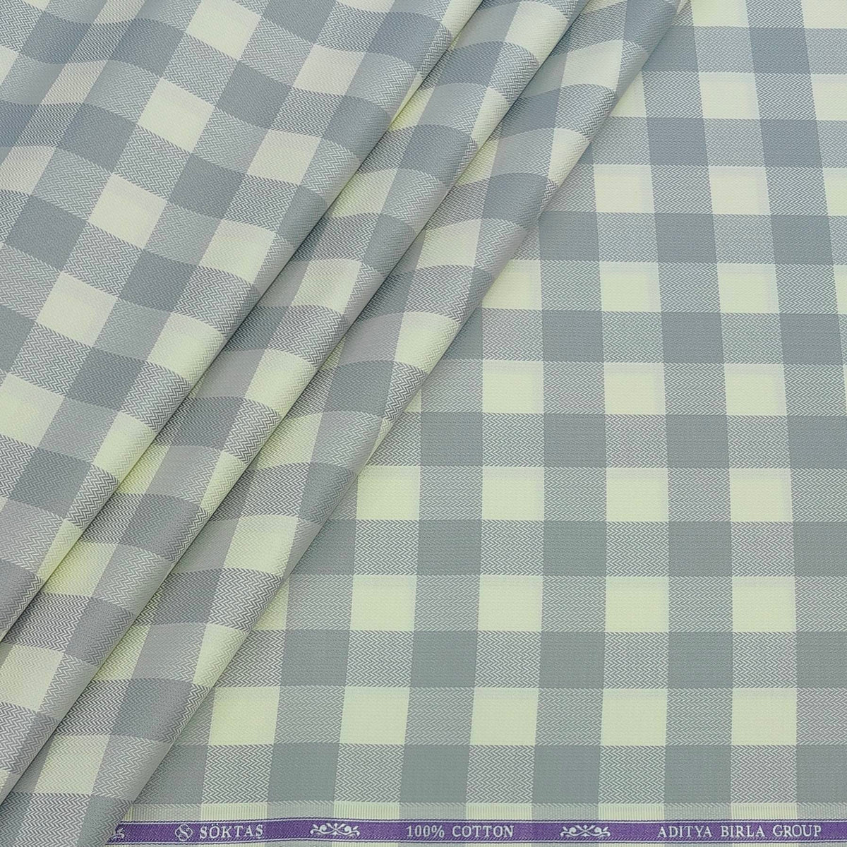 Shirt Fabric Soktas Finest 80s Giza Cotton Check With Jacquard Colour Grey N Cream