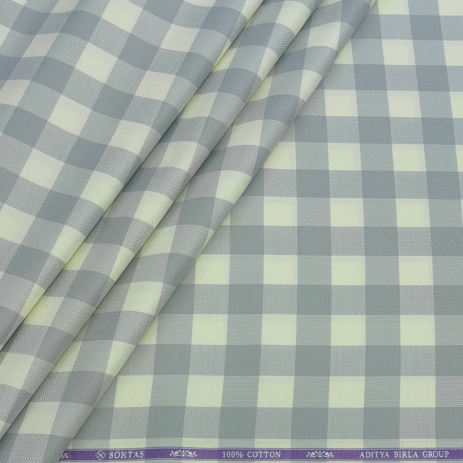 Shirt Fabric Soktas Finest 80s Giza Cotton Check With Jacquard Colour Grey N Cream
