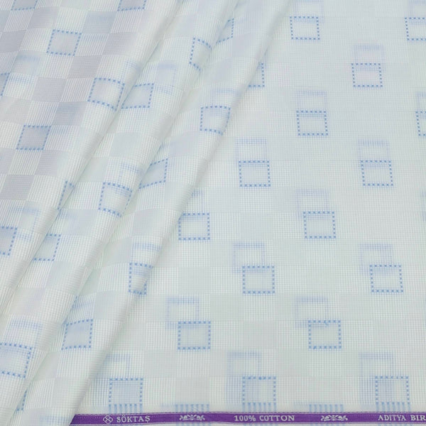 Shirt Fabric Soktas Finest 80s Giza Cotton Check With Jacquard Colour Blue N White