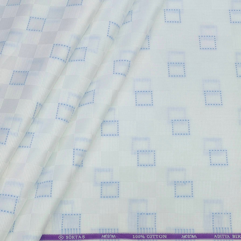 Shirt Fabric Soktas Finest 80s Giza Cotton Check With Jacquard Colour Blue N White