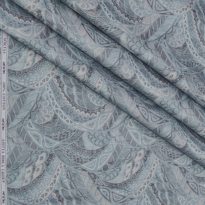 Shirt Fabric Soktas Finest 80s Giza Cotton Digital Print Colour Greyish Green