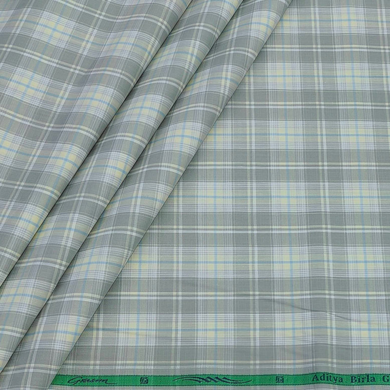 Shirt Fabric Grasim 100% Cotton Check Colour Grey