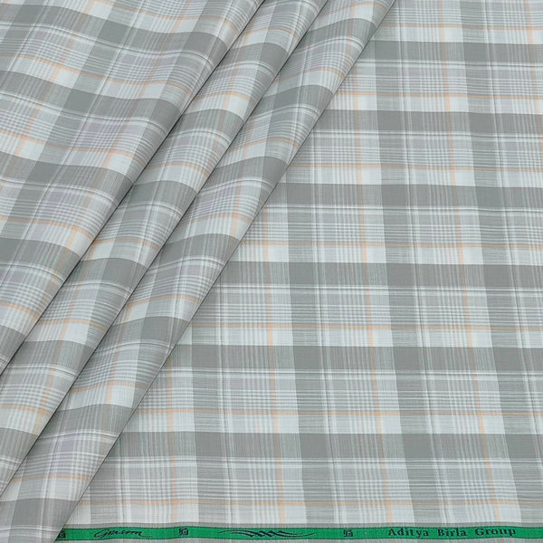 Shirt Fabric Grasim 100% Cotton Check Colour Grey N White