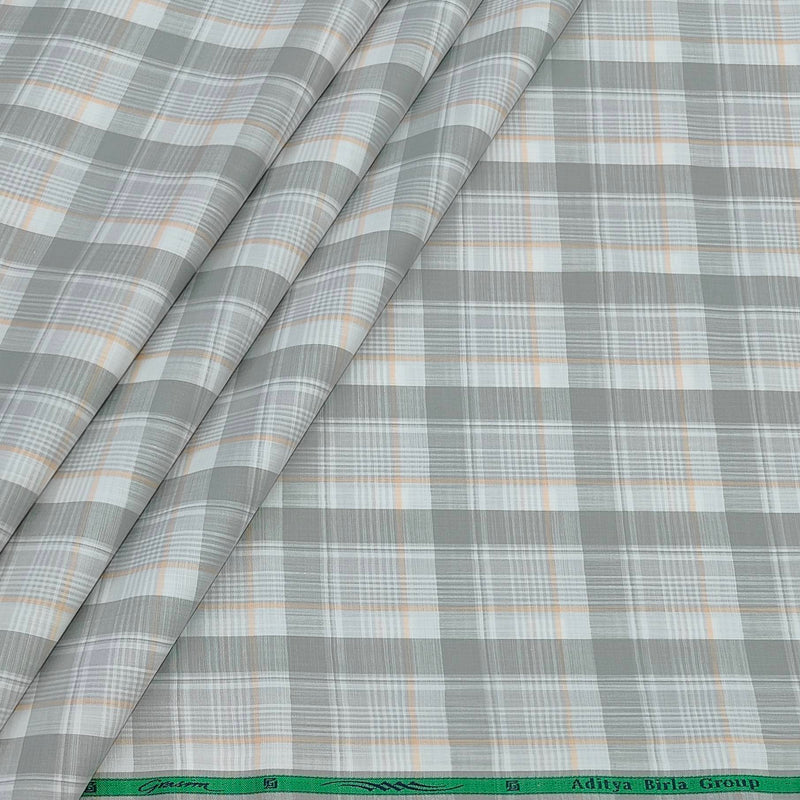 Shirt Fabric Grasim 100% Cotton Check Colour Grey N White