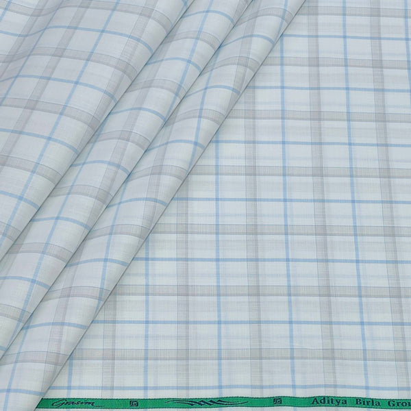 Shirt Fabric Grasim 100% Cotton Check Colour White N Blue