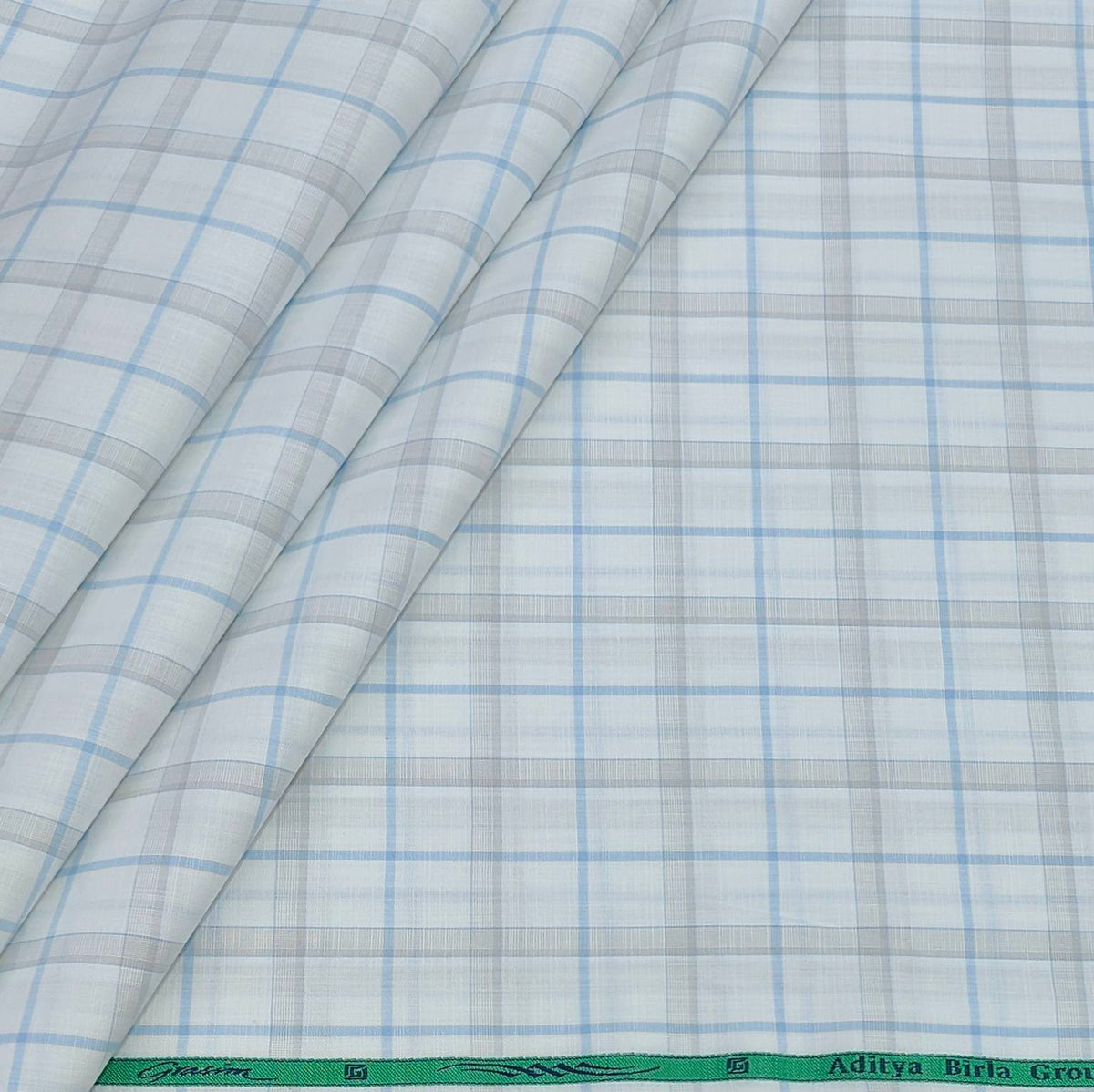 Shirt Fabric Grasim 100% Cotton Check Colour White N Blue
