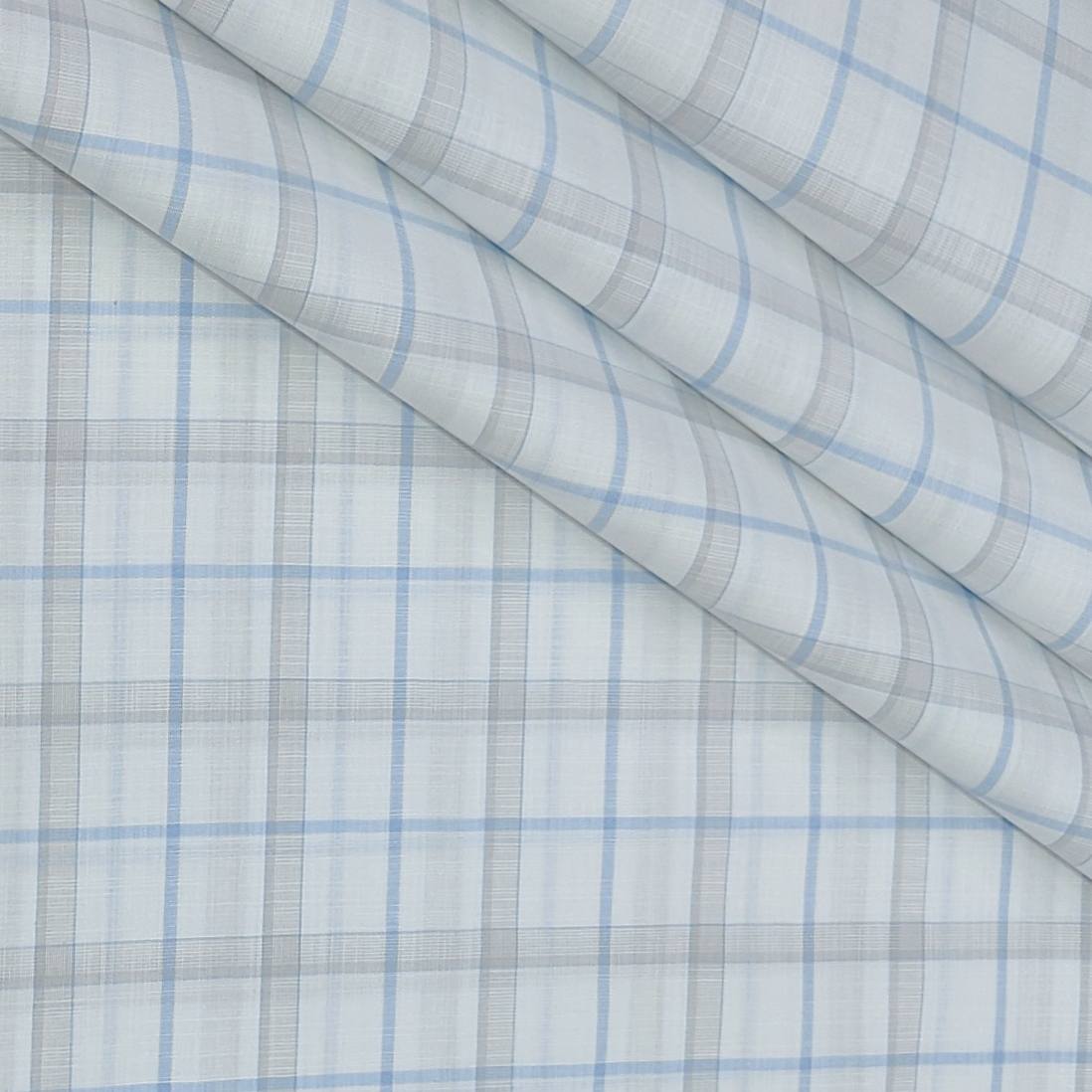 Shirt Fabric Grasim 100% Cotton Check Colour White N Blue