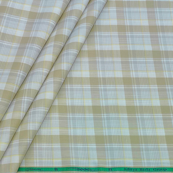Shirt Fabric Grasim 100% Cotton Check Colour Beige N Grey