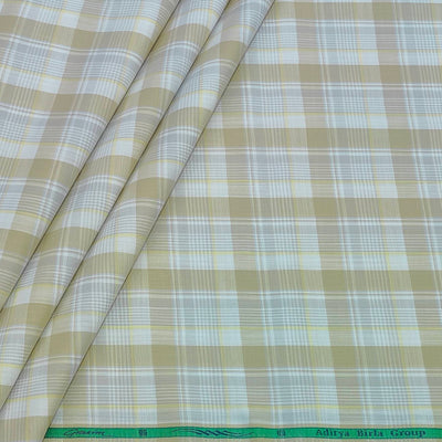 Shirt Fabric Grasim 100% Cotton Check Colour Beige N Grey