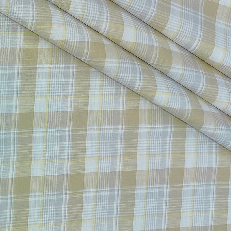 Shirt Fabric Grasim 100% Cotton Check Colour Beige N Grey