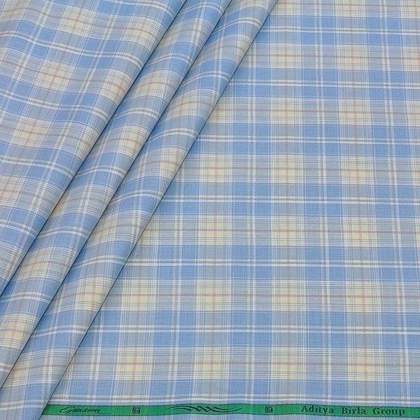 Shirt Fabric Grasim 100% Cotton Check Colour Blue