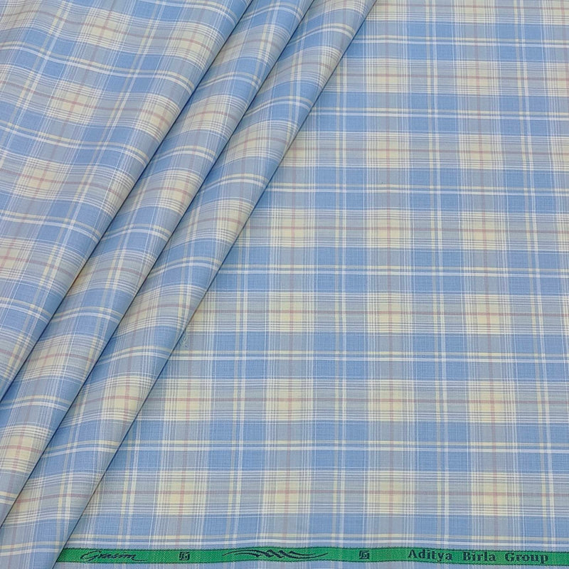 Shirt Fabric Grasim 100% Cotton Check Colour Blue