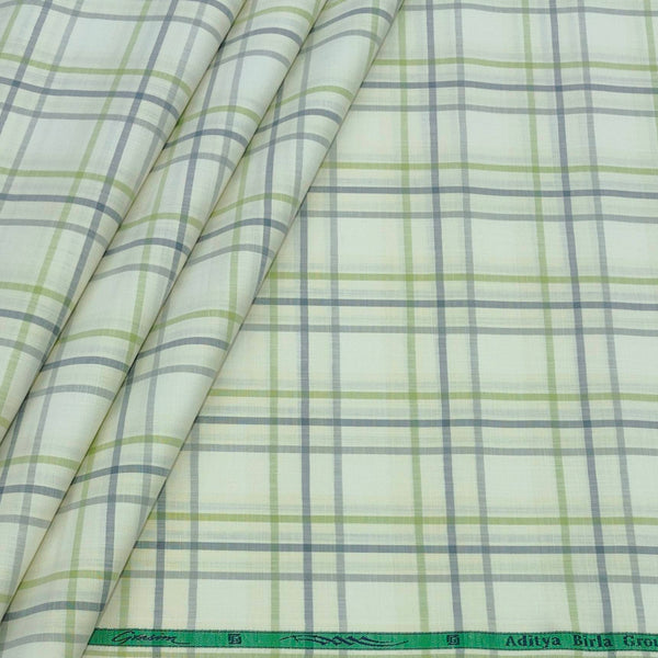 Shirt Fabric Grasim 100% Cotton Check Colour Ash Cream