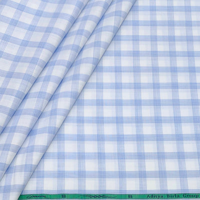Shirt Fabric Grasim 100% Cotton Check Colour Blue N White