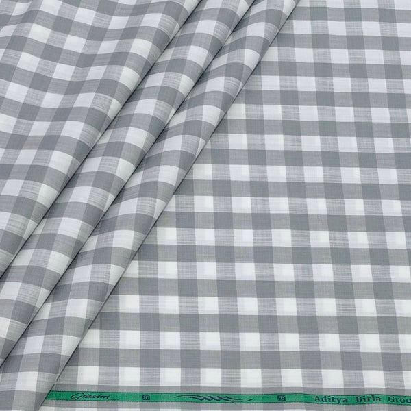 Shirt Fabric Grasim 100% Cotton Check Colour Grey