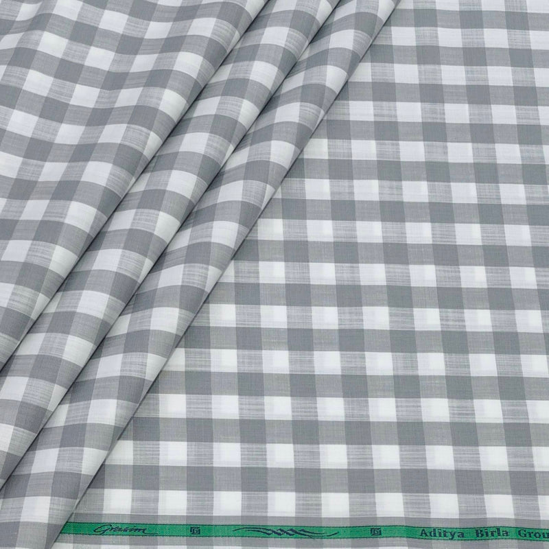 Shirt Fabric Grasim 100% Cotton Check Colour Grey