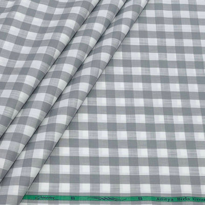 Shirt Fabric Grasim 100% Cotton Check Colour Grey