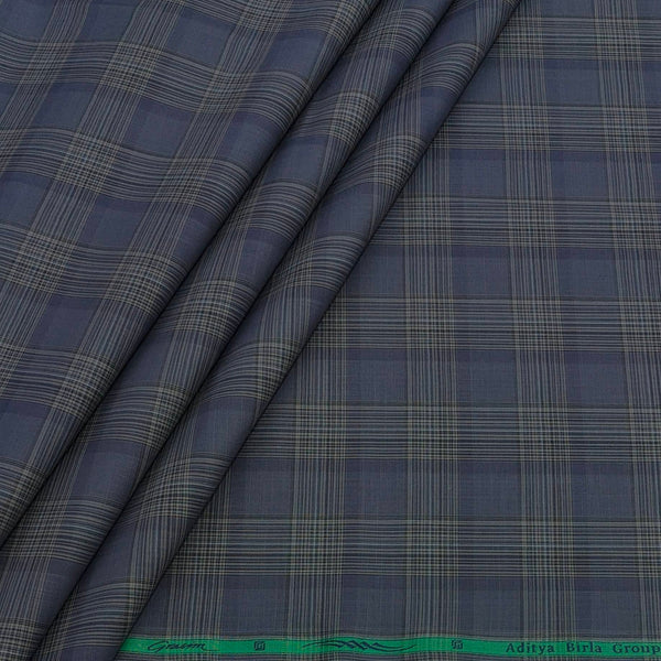 Shirt Fabric Grasim 100% Cotton Check Colour Grey N Blue