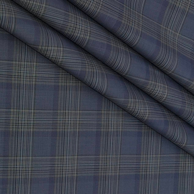 Shirt Fabric Grasim 100% Cotton Check Colour Grey N Blue