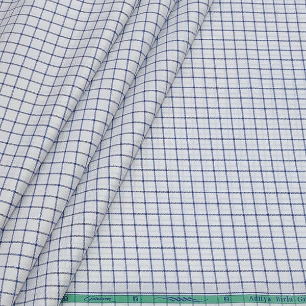 Shirt Fabric Grasim 100% Cotton Check Colour Blue N White