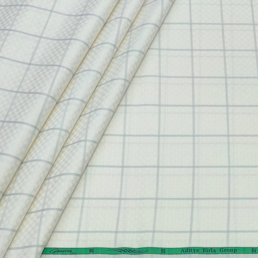 Shirt Fabric Grasim 100% Cotton Check With Jacquard Colour Cream