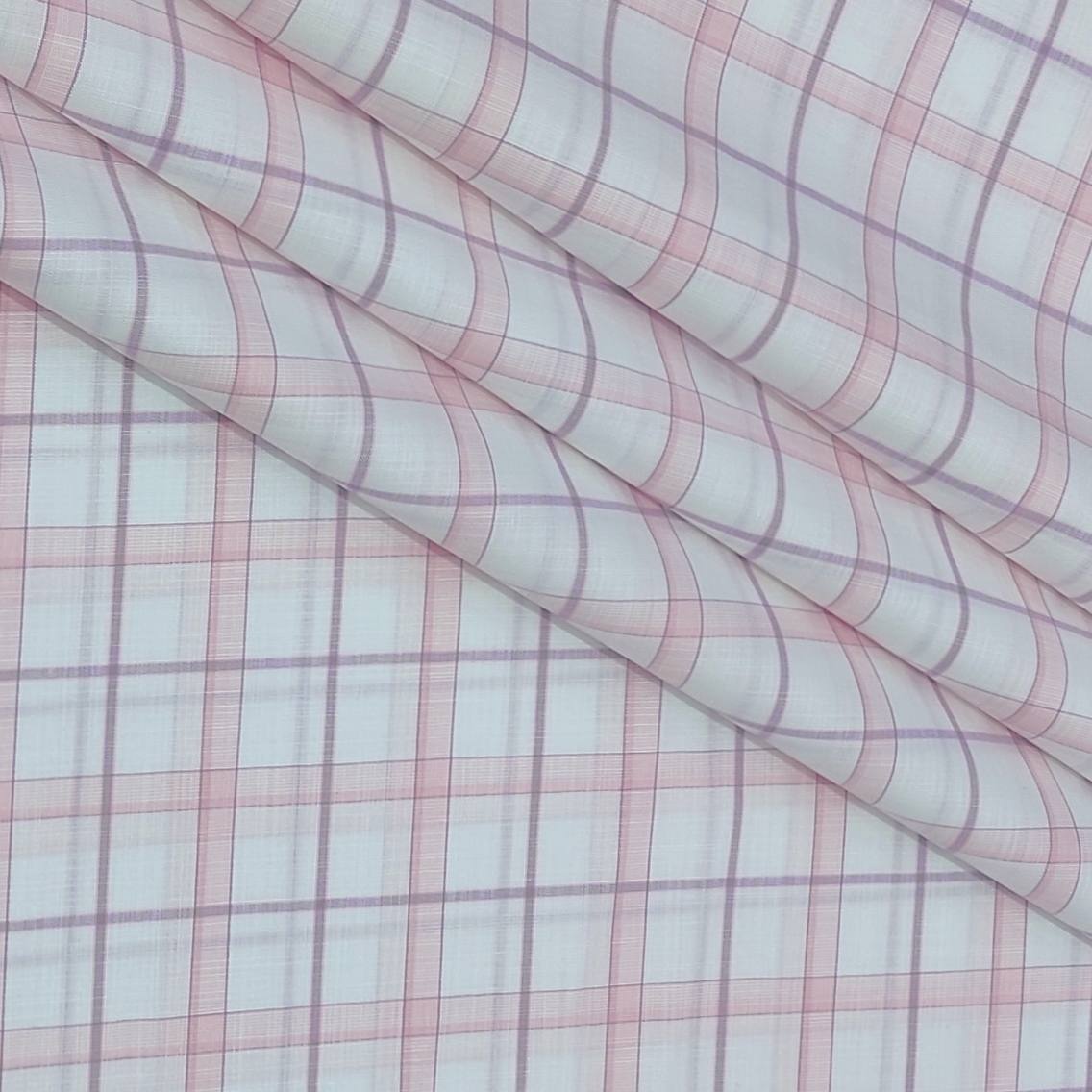 Shirt Fabric Grasim 100% Cotton Broad Check Colour Pink N Lavender