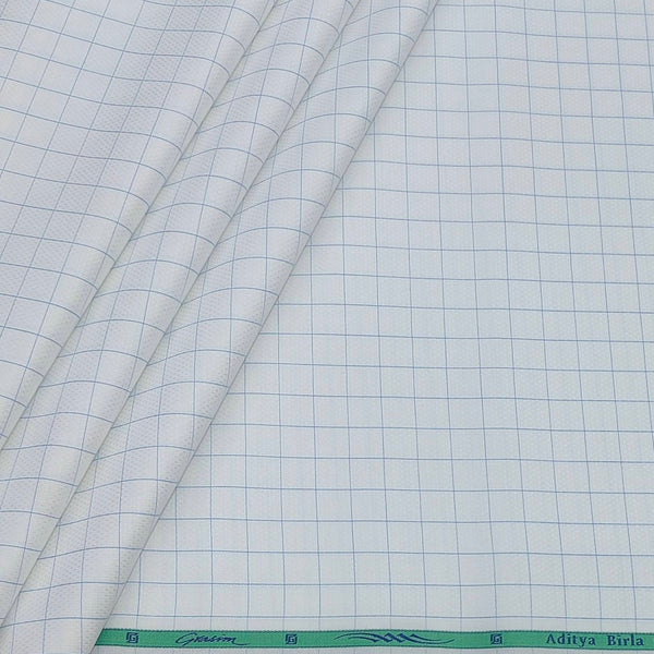 Shirt Fabric Grasim 100% Cotton Check Colour Blue N White