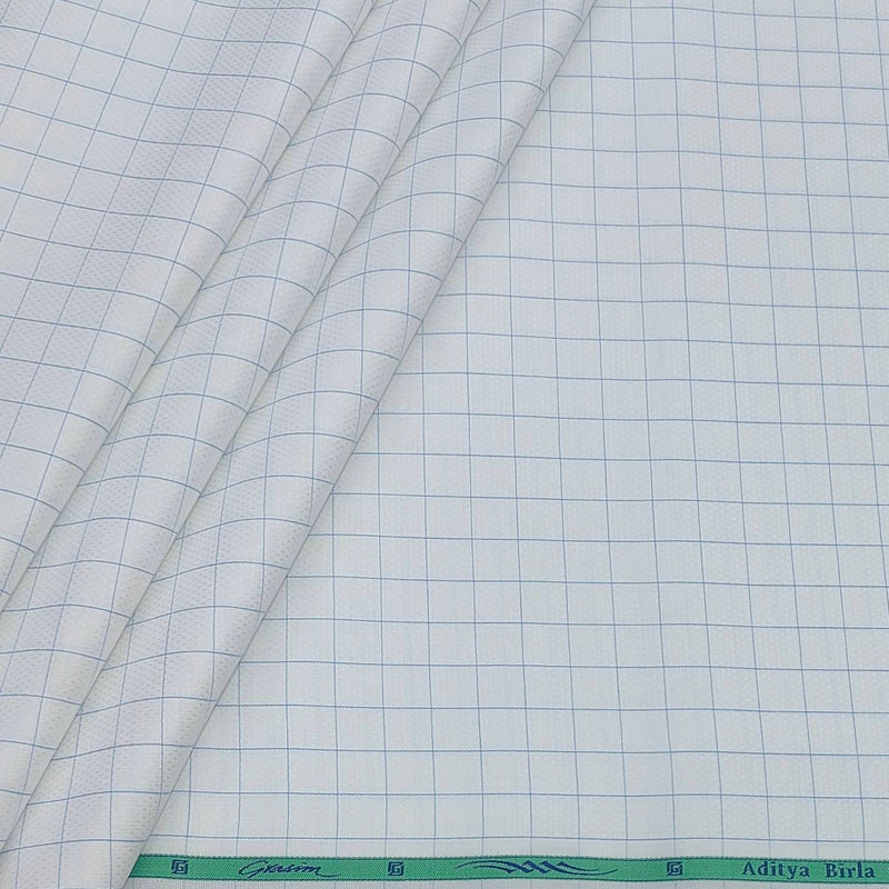 Shirt Fabric Grasim 100% Cotton Check Colour Blue N White
