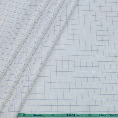 Shirt Fabric Grasim 100% Cotton Check Colour Blue N White