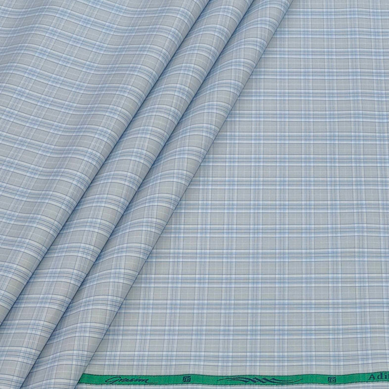 Shirt Fabric Grasim 100% Cotton Check Colour Blue N Grey