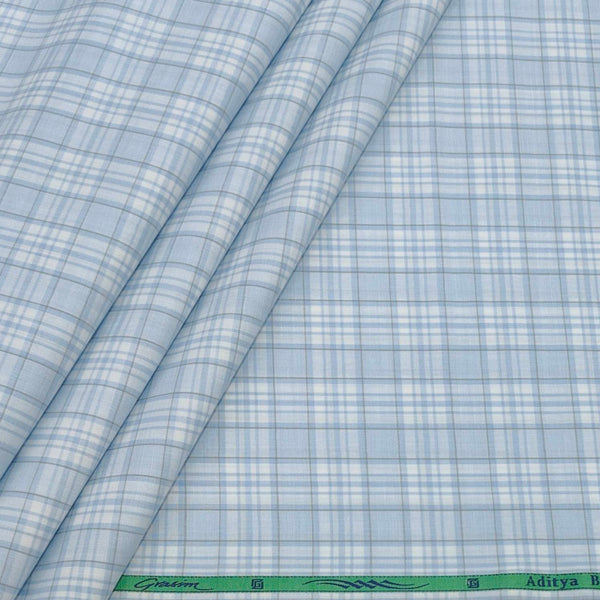 Shirt Fabric Grasim 100% Cotton Check Colour Light Blue