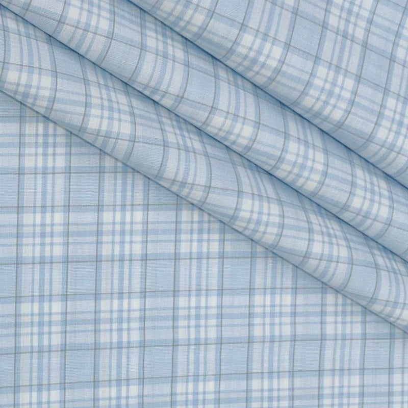 Shirt Fabric Grasim 100% Cotton Check Colour Light Blue