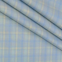 Shirt Fabric Grasim 100% Cotton Check Colour Blue N Greenish Grey