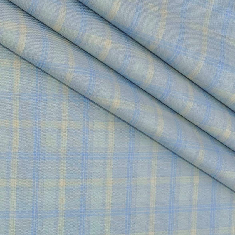 Shirt Fabric Grasim 100% Cotton Check Colour Blue N Greenish Grey