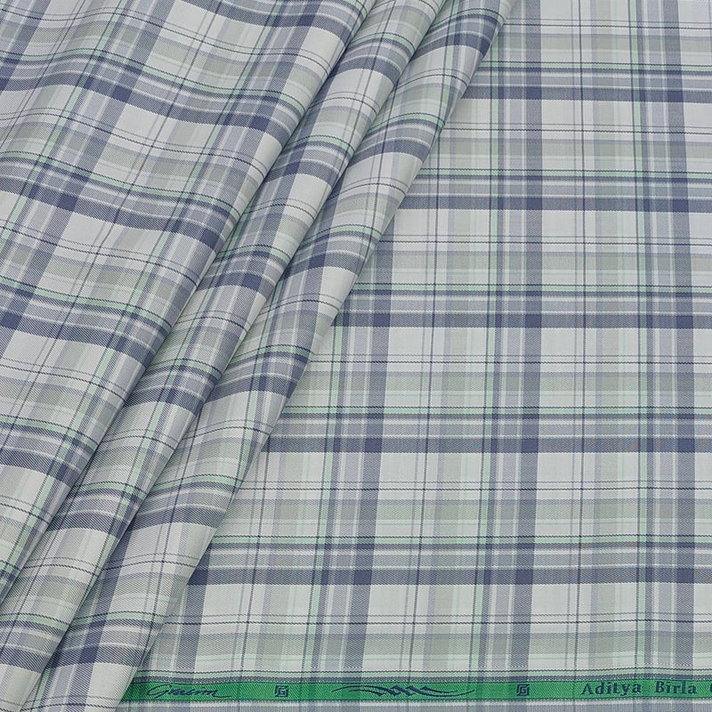 Shirt Fabric Grasim 100% Cotton Check Colour Green N White
