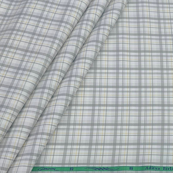 Shirt Fabric Grasim 100% Cotton Check Colour Grey N White