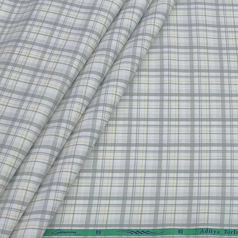 Shirt Fabric Grasim 100% Cotton Check Colour Grey N White
