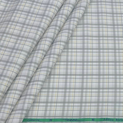 Shirt Fabric Grasim 100% Cotton Check Colour Grey N White